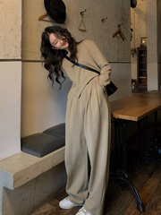 美式宽松运动套装女秋季新款慵懒风绿色不规则卫衣休闲两件套洋气