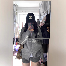 2025oversize棒球风翻领毛衣女秋装新款韩版宽松针织女装开衫外套