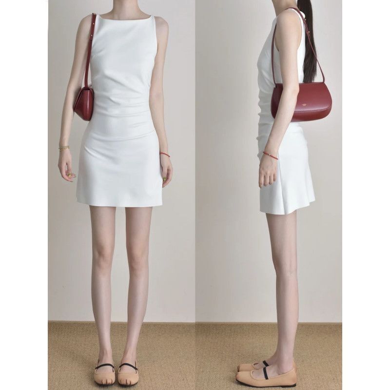 French-Style White Sleeveless Strapless Waist-Cinching Dress for Women, 2026 Summer New Model, High-End Elegant Short Dress for Women French-Style White Sleeveless Strapless Waist-Cinching Dress for Women, 2026 Summer New Model, High-End Elegant Short Dress for Women