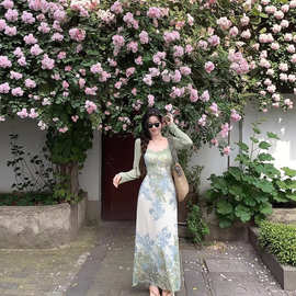 Iris Lumina书杳 花开半夏新中式复古连衣裙两件套女夏开衫吊带裙