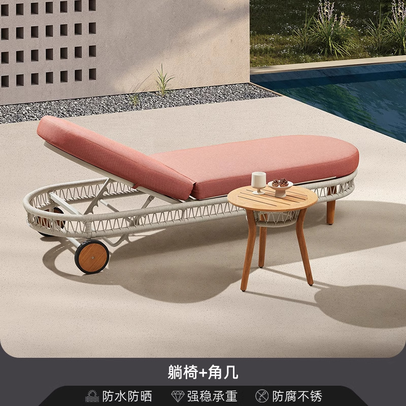 Sofá de patio impermeable al aire libre teca caña sofá jardín al aire libre residencial ocio simple combinación de madera sólida