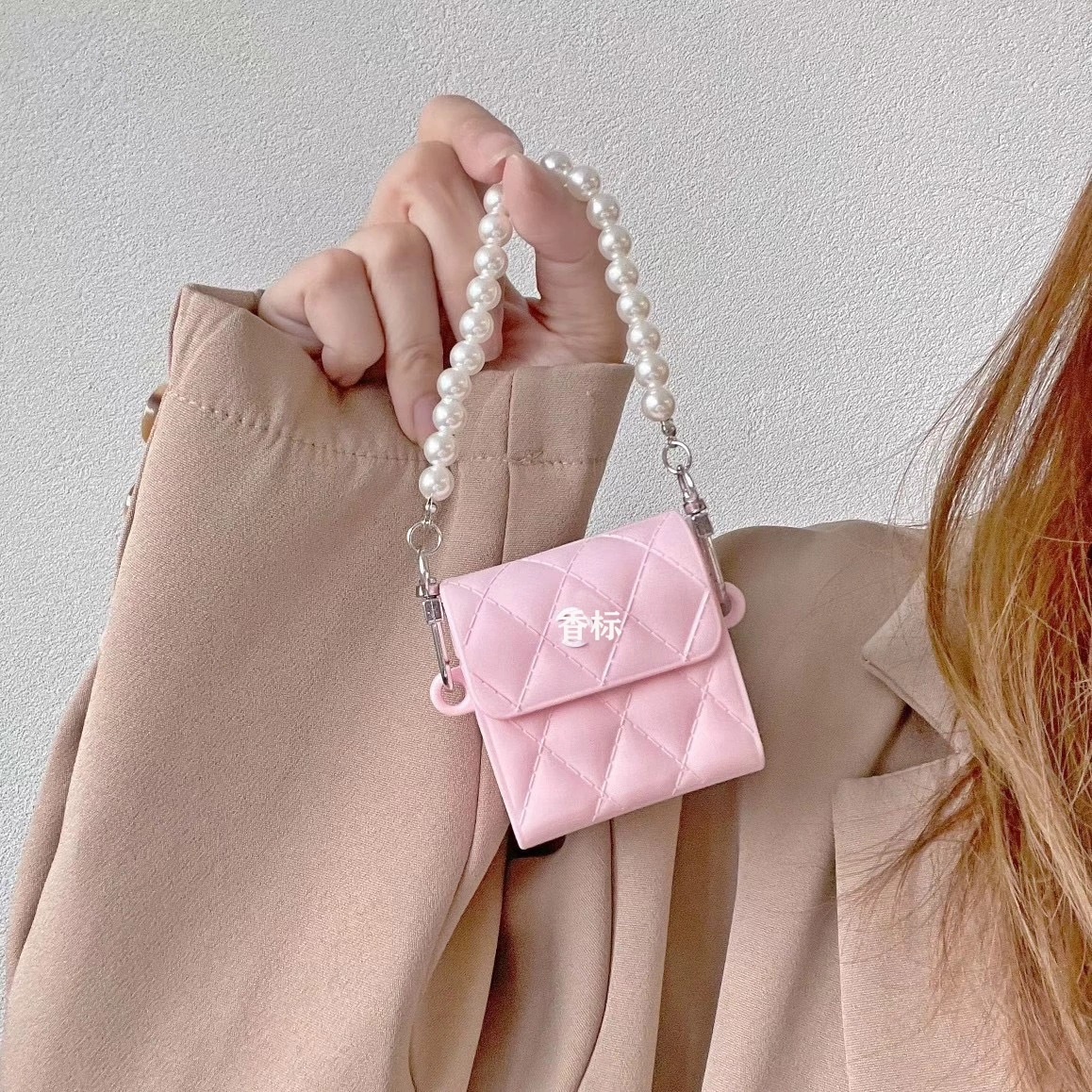 Силиконовый чехол для AirPods (Pearl) с цепочкой искусственной жемчужины, мини-сумочка в стиле Chanel, для AirPods 1/2 Pro 3