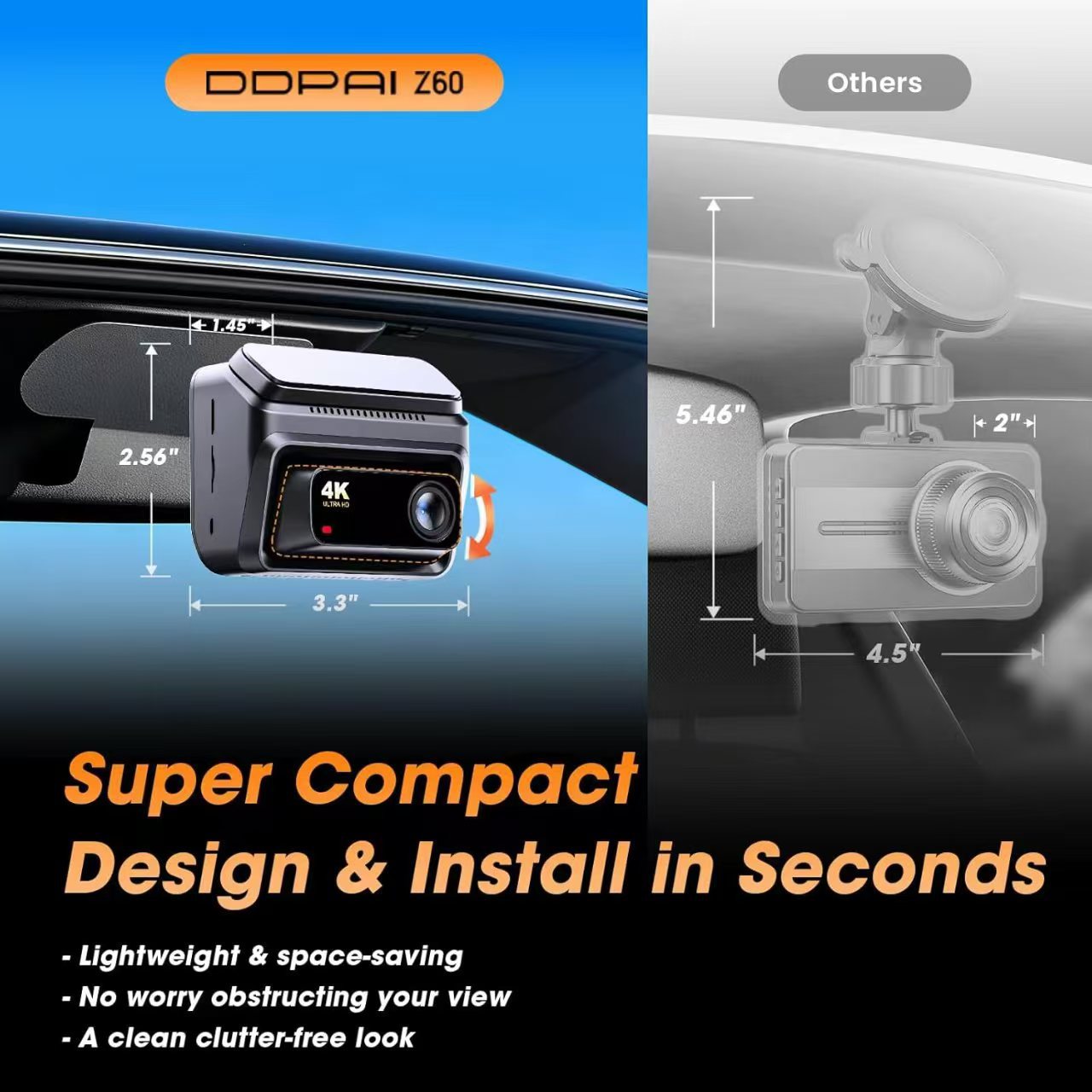 V64 Cross-Border 4K+1080P Front and Rear Lens High-Definition Night Vision Dash Cam