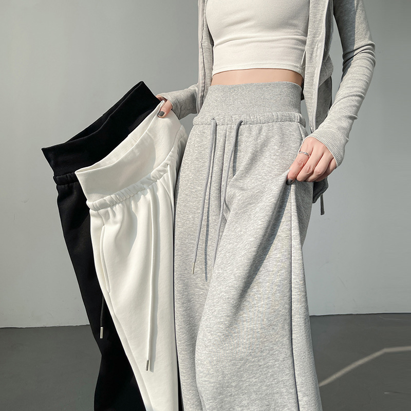 American-Style Gray Women's Sweatpants for Spring and Autumn, New High-Waisted Drapey Wide-Leg Straight Loose Casual Floor-Length Joggers American-Style Gray Women's Sweatpants for Spring and Autumn, New High-Waisted Drapey Wide-Leg Straight Loose Casual Floor-Length Joggers
