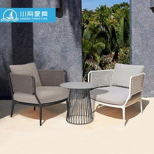 Outdoor Sofa Balcony Rattan Chair Sofa Single Nordic Open-Air Courtyard Rattan Sofa Balcony Rattan Leisure Chair Coffee Table