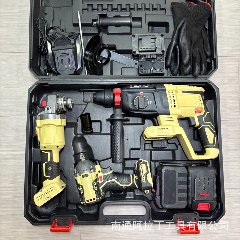外贸跨境浅黄白色锂电无刷电动工具3件4件套100MM125MM角磨机可选|undefined