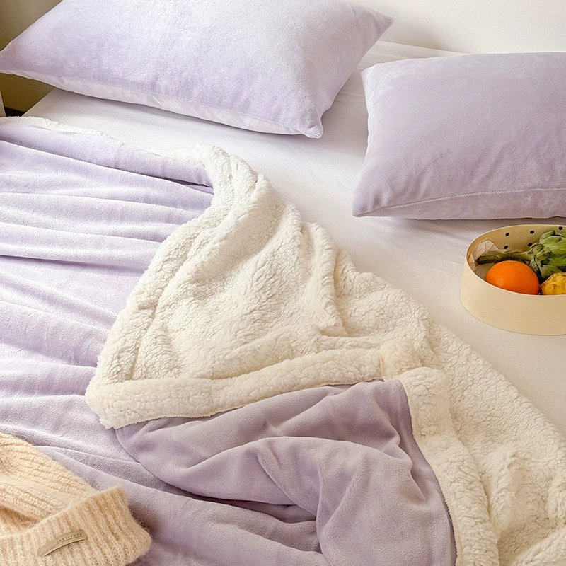 2024 Autumn and Winter solid color cream color milk velvet sherpa thickened blanket taro purple