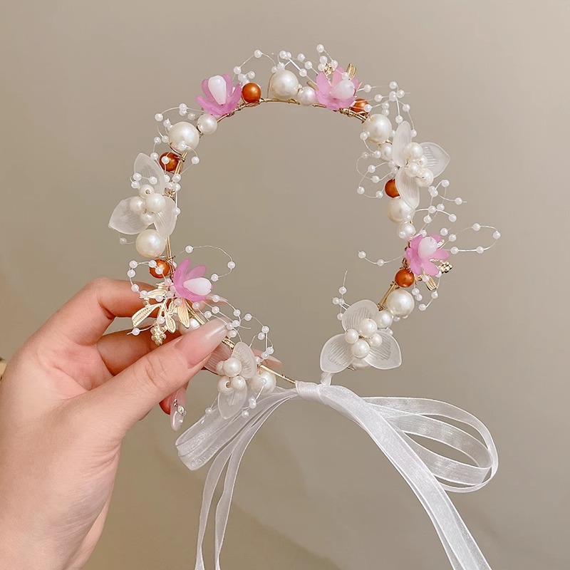 Tocado de la corona de los niños de la princesa Mori Garland Super Hada de la boda de la flor del tocado de La Flor de la diadema de la muchacha exquisita diadema horquilla