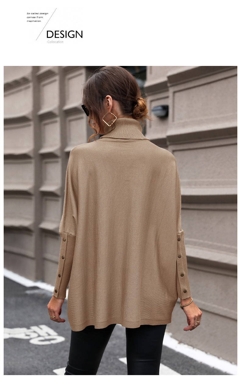 Pull à col roulé mi-long de couleur unie pour femme, nouvelle mode d'automne_voghion.com