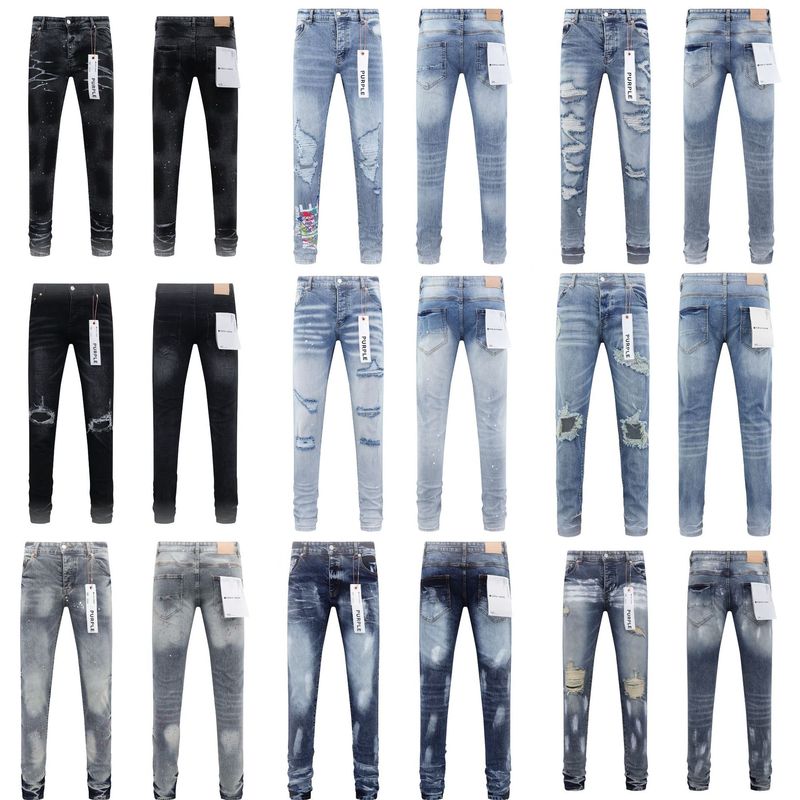 PURPLE BRAND JEANS MEI Chao High Street Men's Casual Hole Design Slim Fit Slim Denim Trousers