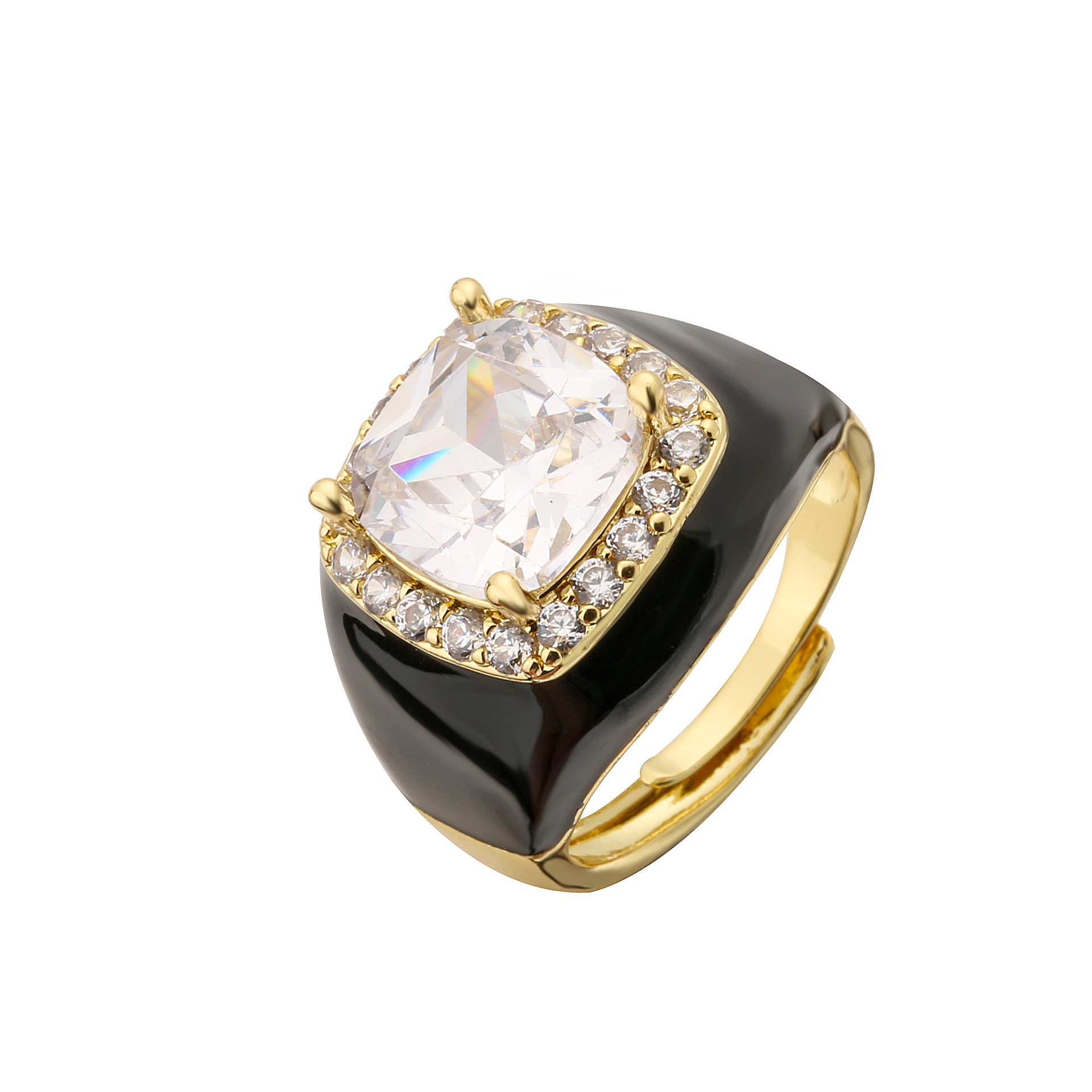 Enamel, Plating, Inlay Design Fashion Square Copper Enamel Plating Inlay Zircon Open Ring 1 Piece
