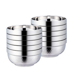 304加厚雙層隔熱不鏽鋼錘紋鑽石碗食堂家用飯碗多規格湯碗廠家