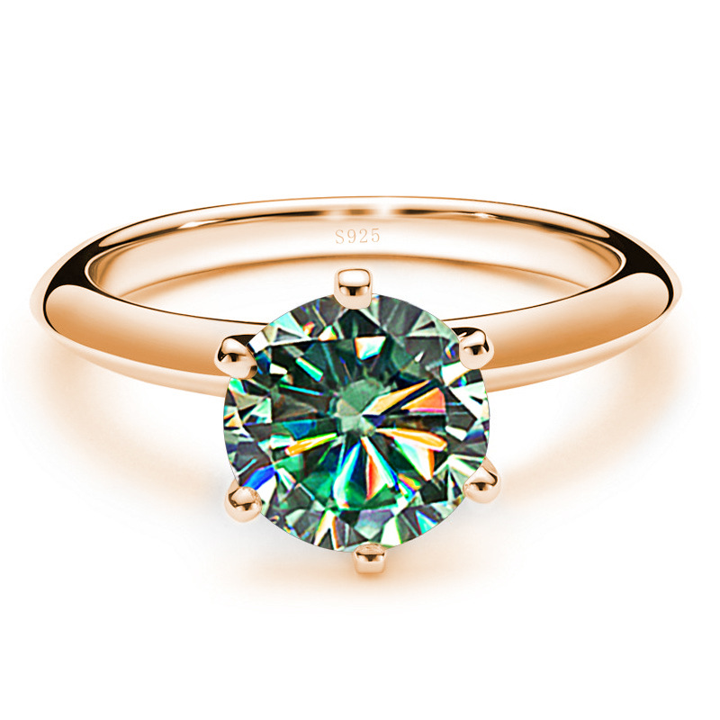 Comercio exterior transfronterizo clásico seis garras D color anillo de piedra de moissanita mujer S925 plata chapado en oro de 18k joyas de mano al por mayor