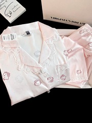 女士冰丝睡衣春秋长袖薄款甜美KT猫少女减龄可爱家居服秋天可外穿