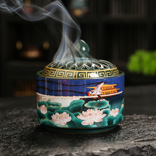 Creative ceramic plate incense burner indoor incense repellent incense cone incense burner ancient rhyme incense burner wholesale sandalwood mugwort incense ornaments