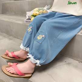 女小童薄款牛仔裤夏季2026新款女宝宝卡通防蚊裤夏装儿童休闲裤子