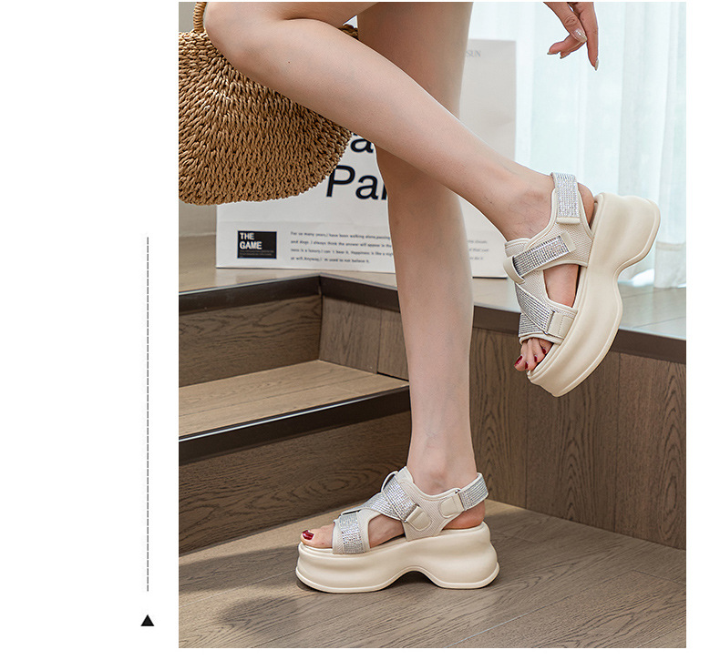 Dép sandal đế xuồng tăng chiều cao lưới thoáng khí đính đá phong cách casual nữ — M2597 màu đen, M2597 màu be chi tiết 12
