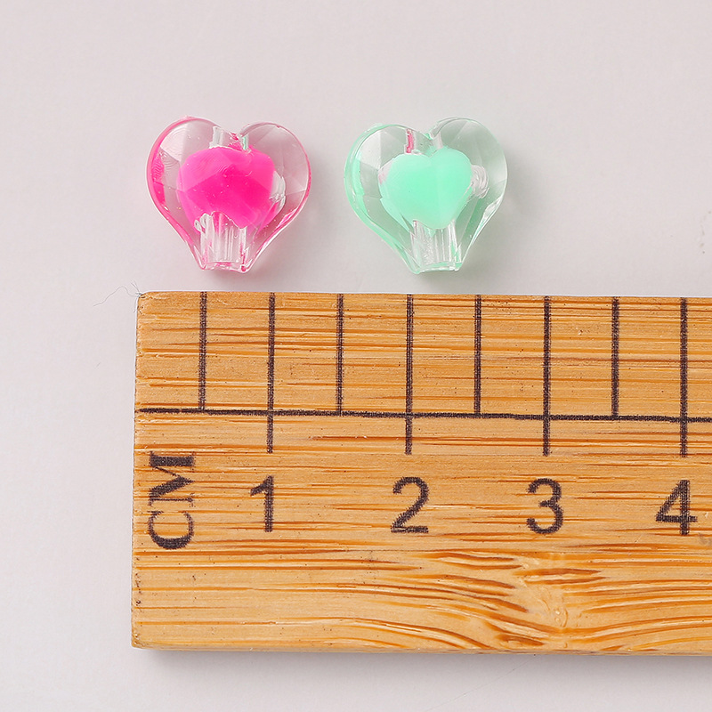 11x12mm cuentas de amor de color interior acrílico transparente cuentas de corazón de桃ar joyas DIY cuentas de collar de pulseras