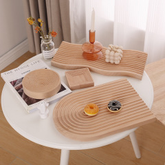 Water Wave Real Wood Serving Tray Home Wooden Bread Board Beech Wood Aroma Storage Display Plate Afternoon Tea Plate Dinner Plate