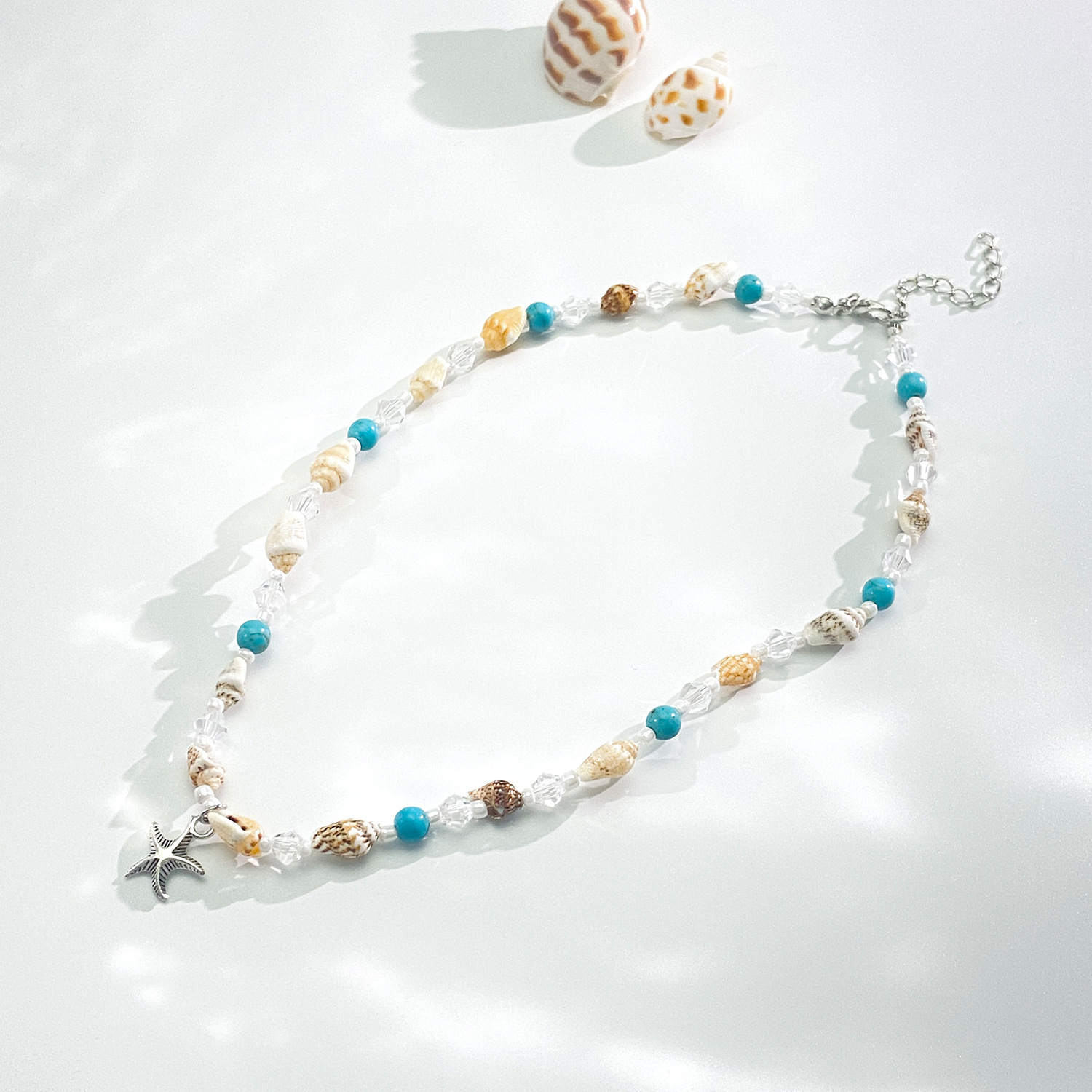 41g Weight Necklace Classification Titanium Steel Chain Material 1 Piece Quantity Masquerade Occasion Alloy Material Starfish, Shell Pattern Women's Gender Beaded Design Retro, Classic Style Style Retro Classic Style Starfish Shell Arylic Alloy Beaded Necklaces Wholesale 6