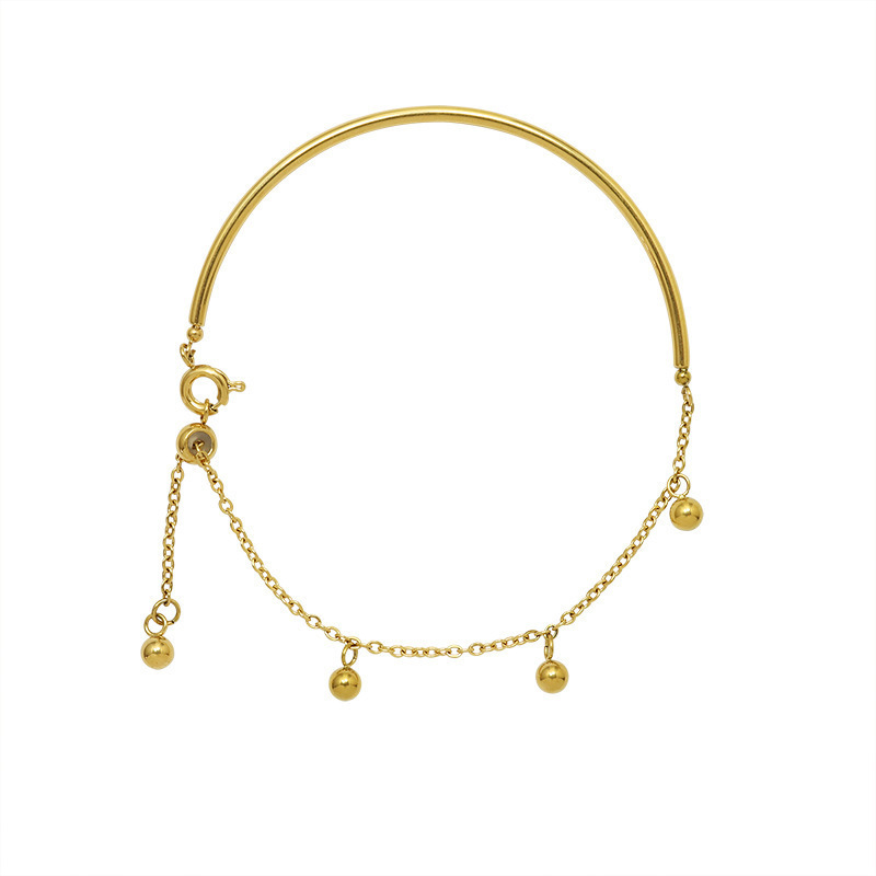 Europeo y americano ins joyería semi-Costura joyería hebilla redonda alambre bola de acero borla pulsera titanio acero chapado 18K oro joyería femenina