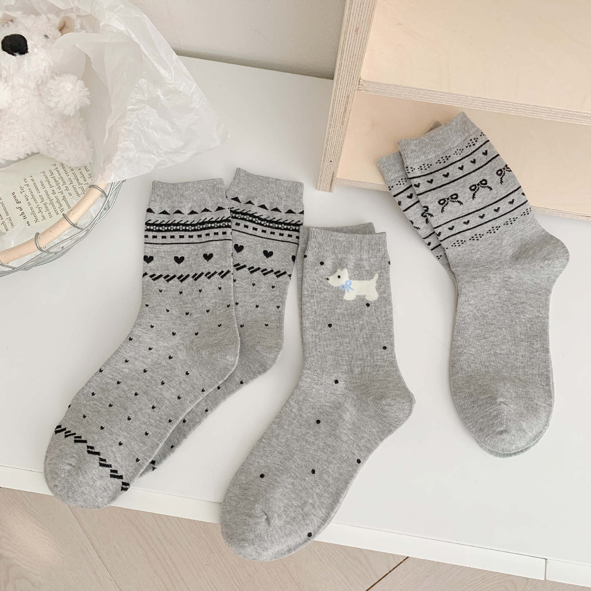 Socks Classification Sweet Women's Polka Dots Bow Knot Cotton Crew Socks A Pair