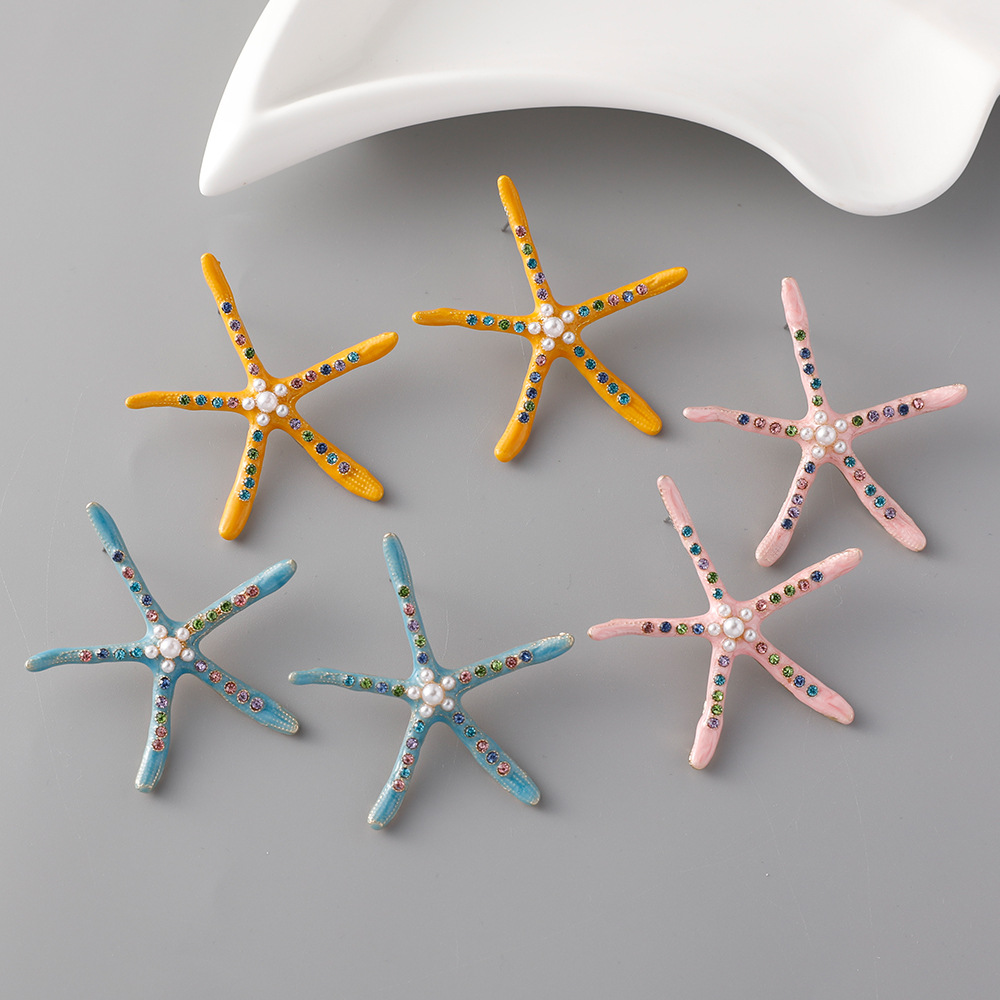 Auffällige Bunte Seestern Ohrstecker Für Damen Strandschmuck_voghion.com