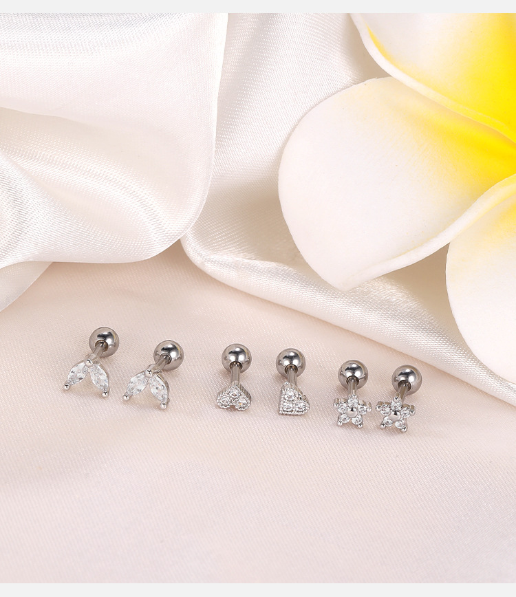 Korean New Design Titanium Steel Earrings Micro Diamond Love Bone Earrings for Cartilage detail image 7