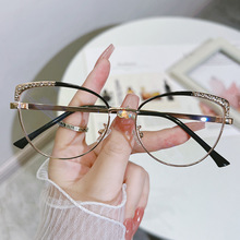 猫眼眼镜框大框架女镶钻金属近视素颜眼镜架时尚优雅防蓝光平光镜