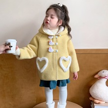 女童外套加绒冬装2025新款加厚毛呢大衣中长款儿童新年红色大衣