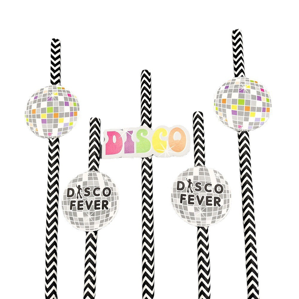 En stock tarjeta desechable paja de papel de disco música bar cóctel fiesta postre pastel decoración paja