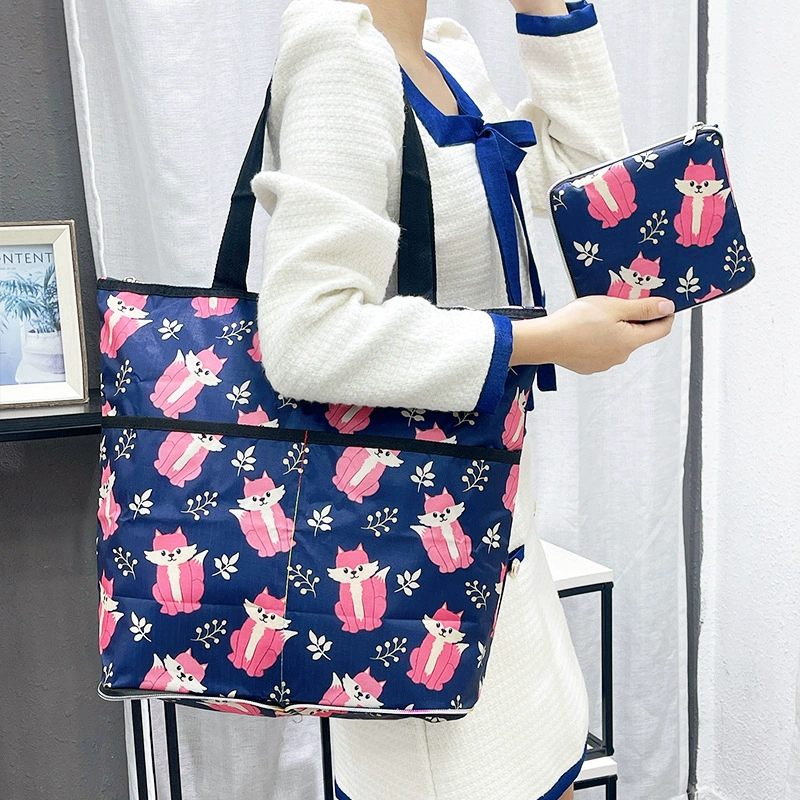 М compressed cartoon folding handheld shopping bag, вместительная льняная сумка, ткань оксфорд, корейский стиль