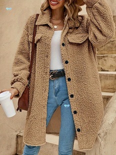 Women's New Winter Open Button Lapel Coat Plush Loose Coat