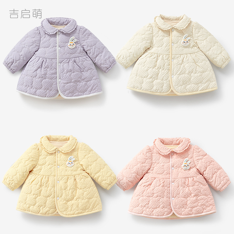 Abrigo de niñas Primavera, otoño e invierno Bebé forrado de vellón cálido acolchado engrosado cardigan estilo occidental abrigo de invierno ropa de bebé niñas