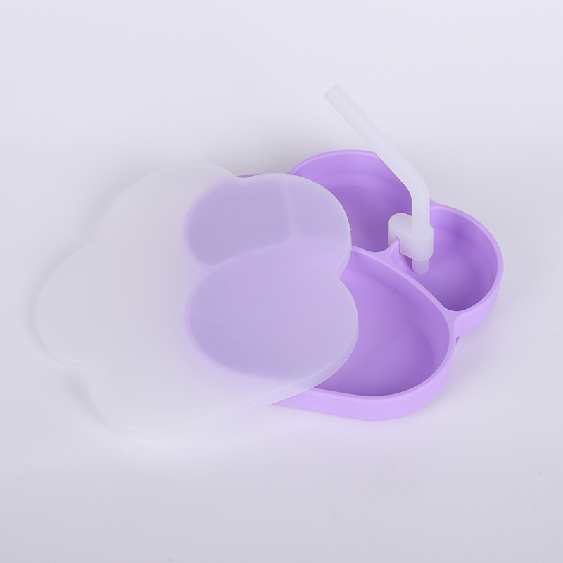 보라색 접시 + 투명 뚜껑 + 빨대 + 클립