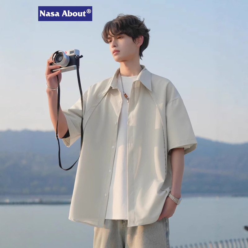 NASA Summer Short-sleeved Shirt Men's Trendy New Loose Cool Shirt Casual Half-sleeved Breathable Shirt Jacket