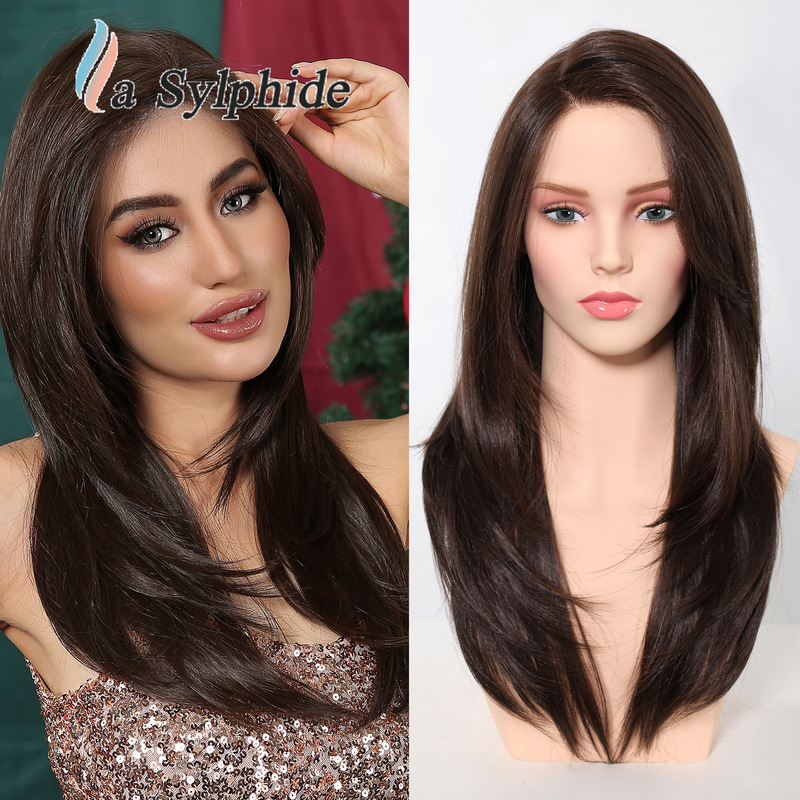 Mono Wig High-end Hand Hook Pure Imported Silk Layers Long Straight Hair Free Slit Realistic Top Feel Good Carney