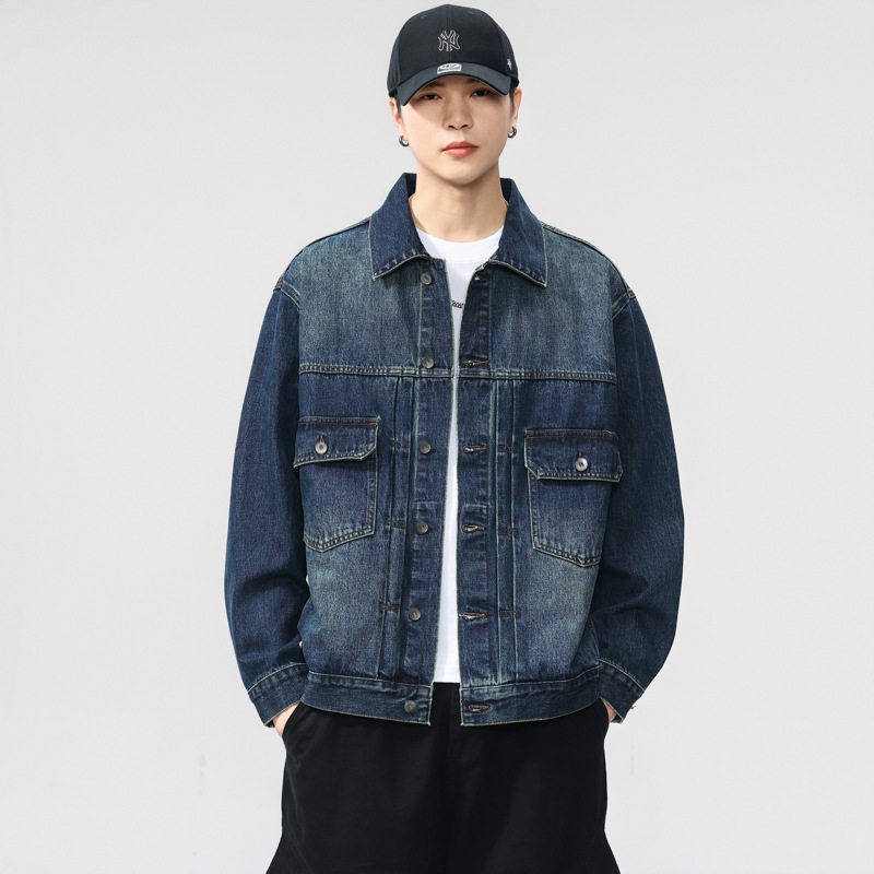 American Retro Heavy Washed Denim Jacket for Men Spring and Autumn 2025 New Loose Casual Stylish Work Jacket for Men