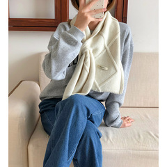 多功能系法爆款围巾秋冬新款扣子交叉纯色保暖冬季学生针织围巾女
