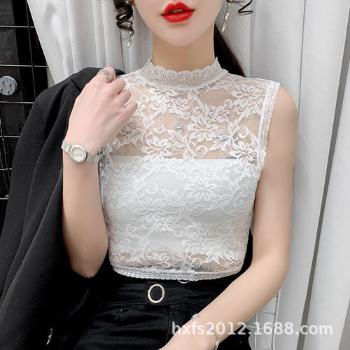 Lace half blouse mesh hollow short lace fake collar inner vest women's thin bottoming shirt versatile top