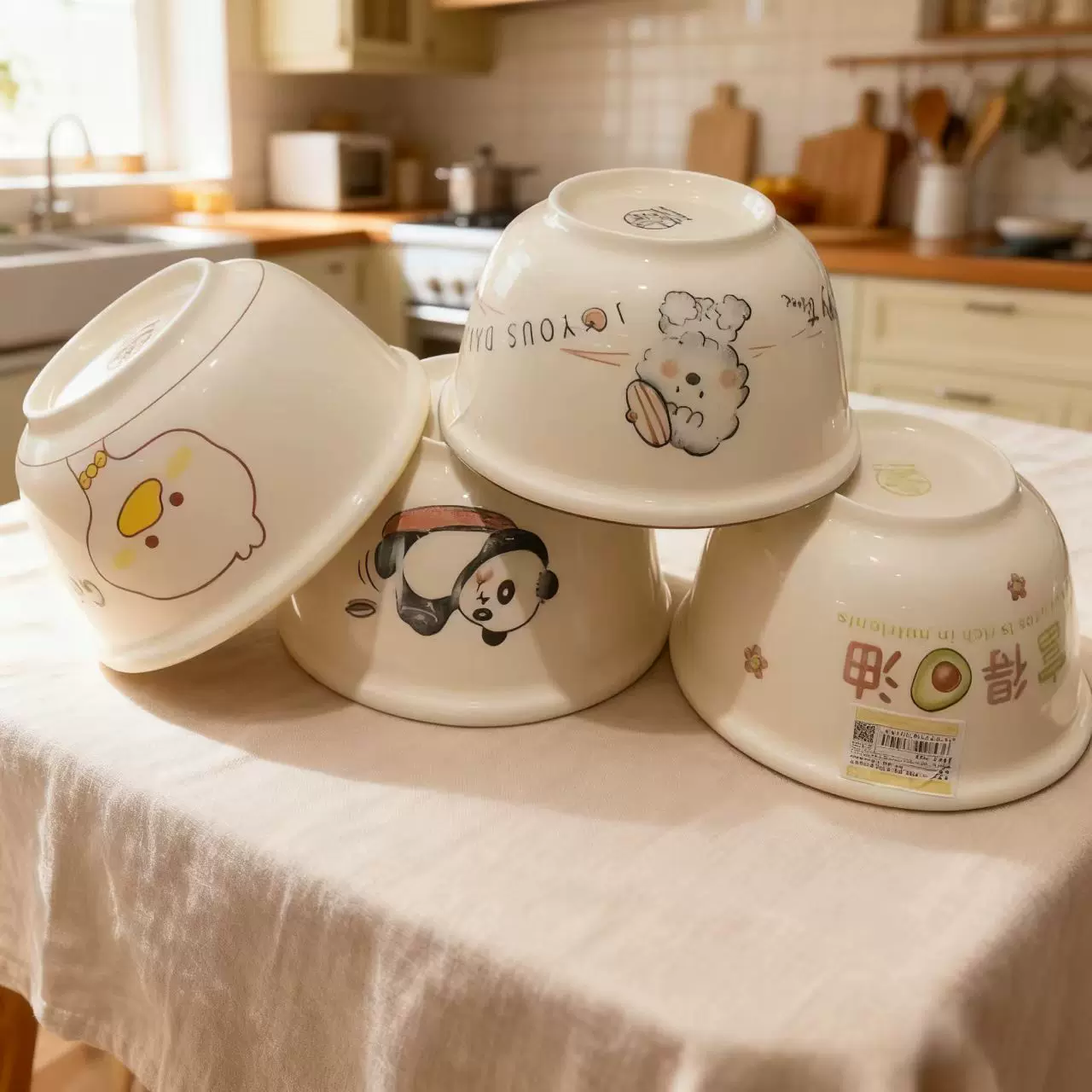 印花卡通陶瓷碗家用卡通碗可爱米饭碗童品碗釉下彩儿童餐具可微波