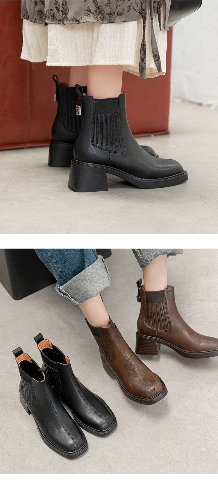CHIKO Ahlam Square Toe Block Heels Ankle Boots