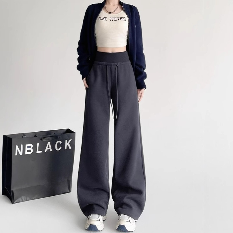 抖音品質の裏起毛ハイウエストスポーツパンツ レディース 2025年新作 アメリカンカジュアル 着痩せ効果のあるスウェットパンツ ストレートワイドレッグパンツ