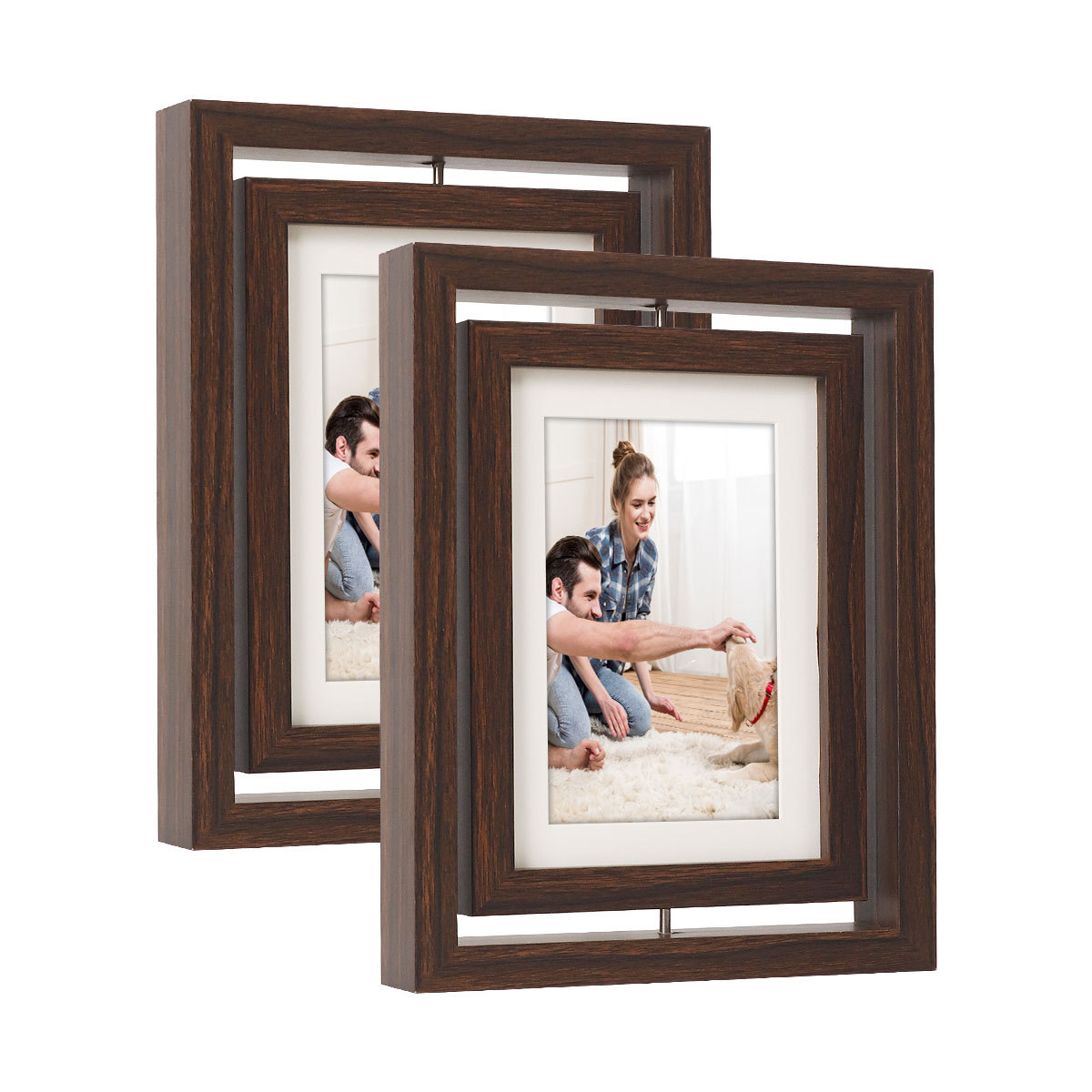 Cross-Border Creative Double-Sided Rotating 7inch Wooden Photo Frame Stand Handmade Pet Cat and Dog Paw Print Gift Commemorative Frame