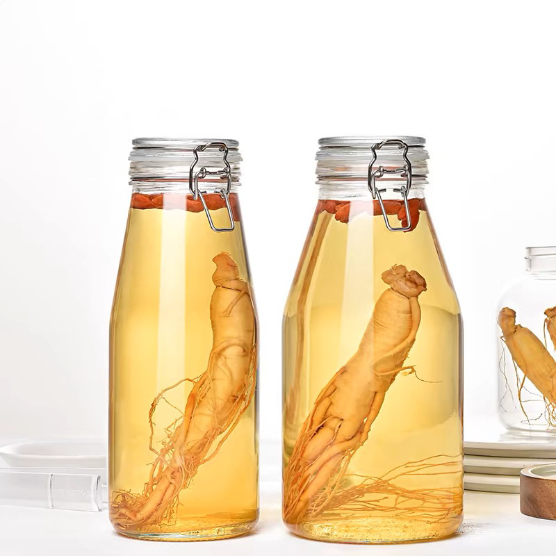 1L2L喜碧玻璃密封瓶人参泡酒瓶青梅杨梅泡酒玻璃密封罐手提水瓶