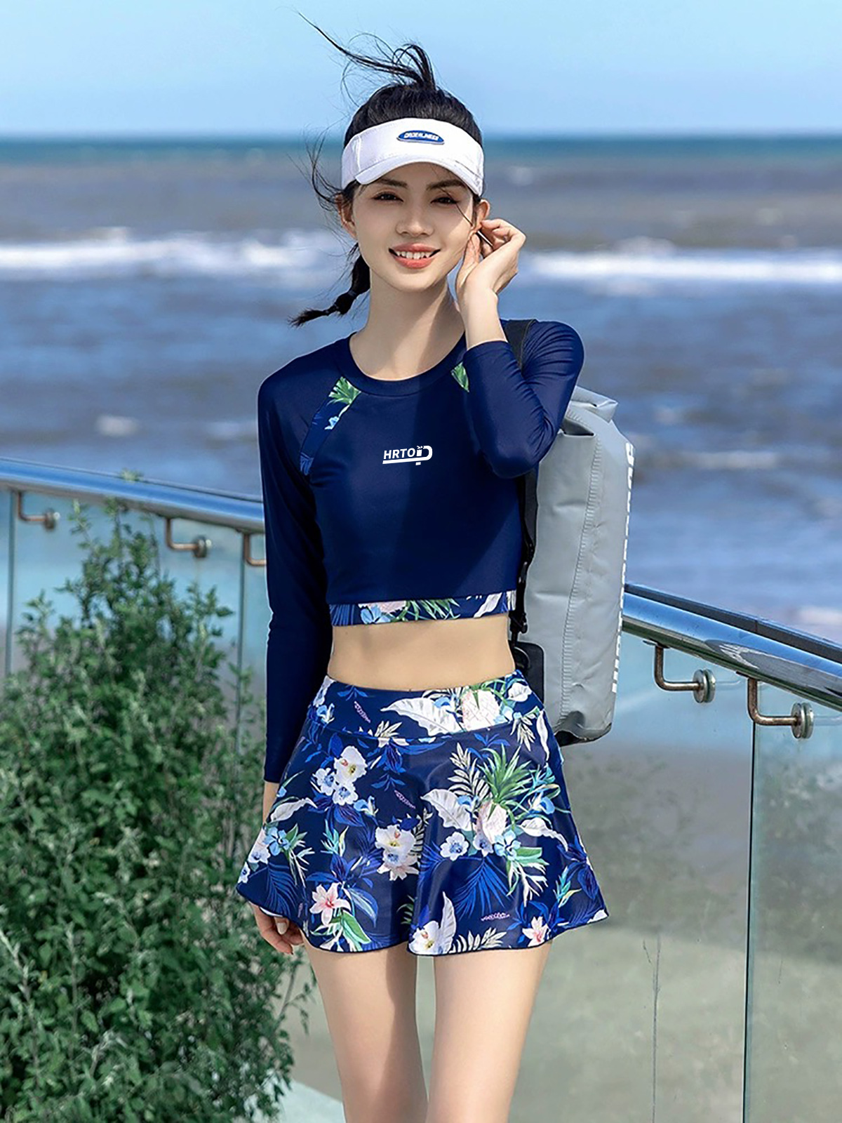 Mangas largas trajes de baño divididos para estudiantes conservadores de dos piezas, trajes de baño para cubrir el vientre y adelgazar 2024 nuevos trajes de baño de aguas termales