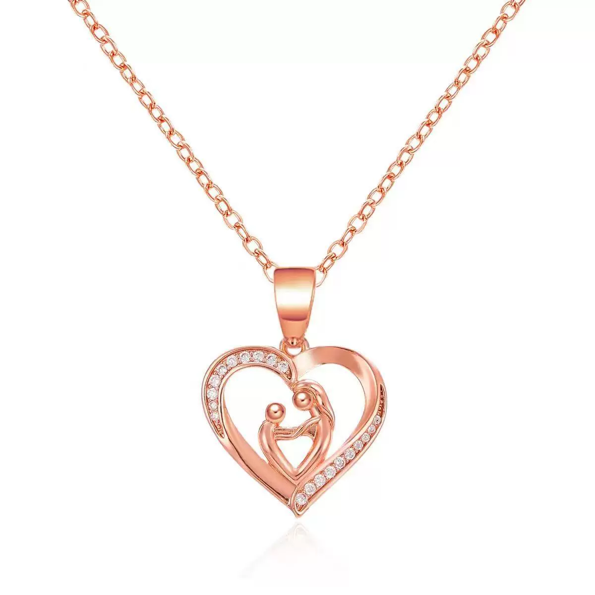 跨境亚马逊 爱心热卖拥抱项链欧美高气质心形镶钻母子吊坠女厂家