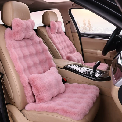 Seat cushion, seat cover – Thickeneded Car Plush Seat Cushion - taro-color-1-single-seat-1-backrest-1-neck-pillow-1-waist-pillow-bubble-plush