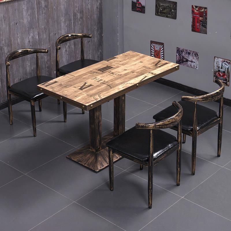 Iron Retro Theme Western Restaurant Bar Milk Tea Coffee Shop Snack Barbecue Shop Industrial Style Fast Food Dining Table and Chair Combination