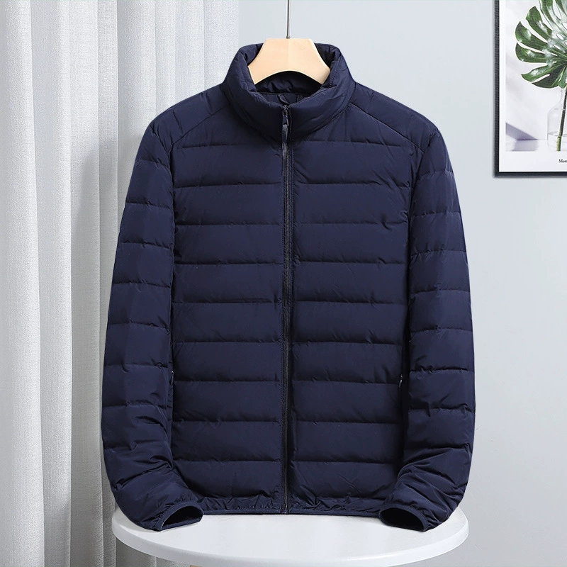 Трансграничный 2024 осенне-зимний новый легкий пуховик, мужской короткий модный бесшовный воротник-стойка, Белая теплая куртка на утином пуху